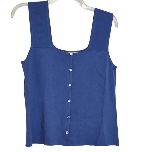 Joseph A Knit Tank Top Stretch Sleeveless Faux Buttons Blue XL Square Neck VTG - Picture 7 of 7